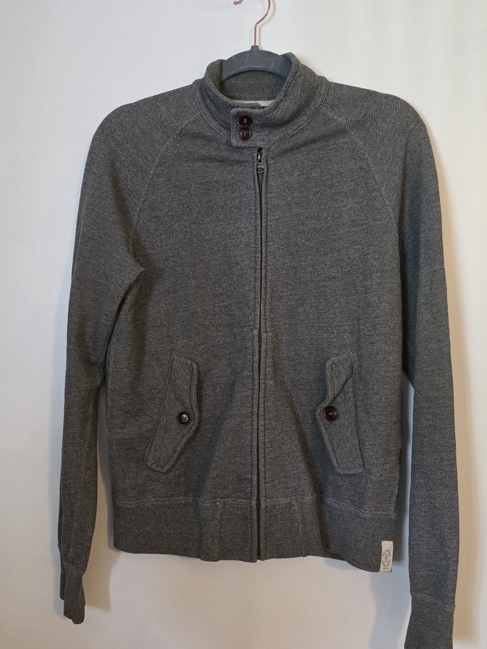 Todd Snyder Mens Grey Knit Zip Jacket Mock Neck Small 100% Cotton Harrington